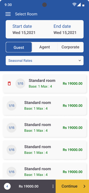 Select Room screen